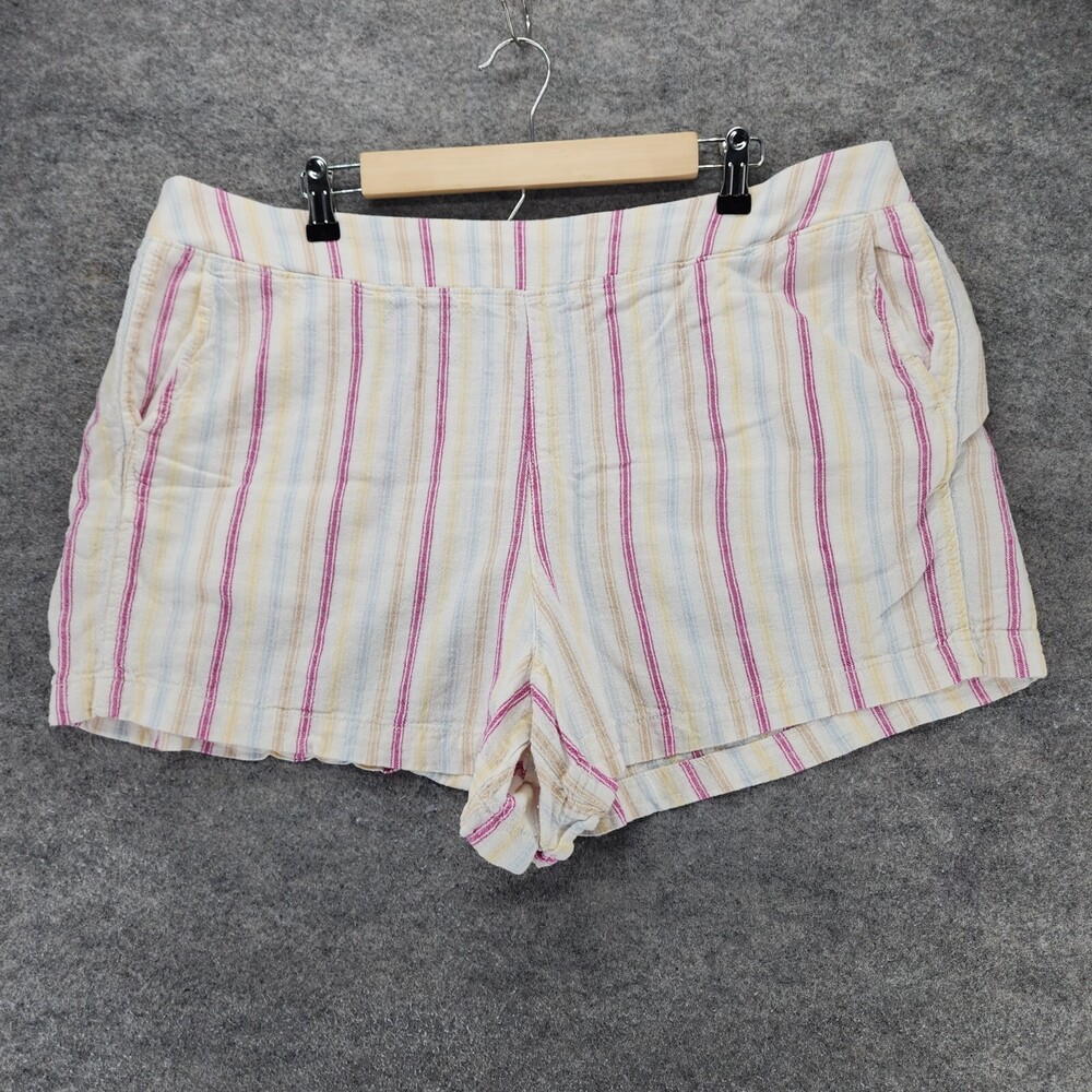 GAP Shorts Womens XXL Pull On White Purple Yellow Striped Linen Blend High Rise